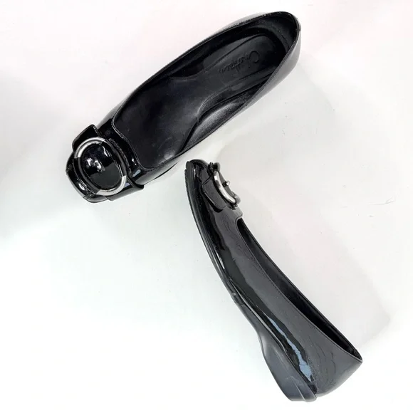 COLE HAAN NIKE AIR COLLAB Size 5.5 Black Patent Leather Ballet Flat Slip Shoes - Picture 2 of 16